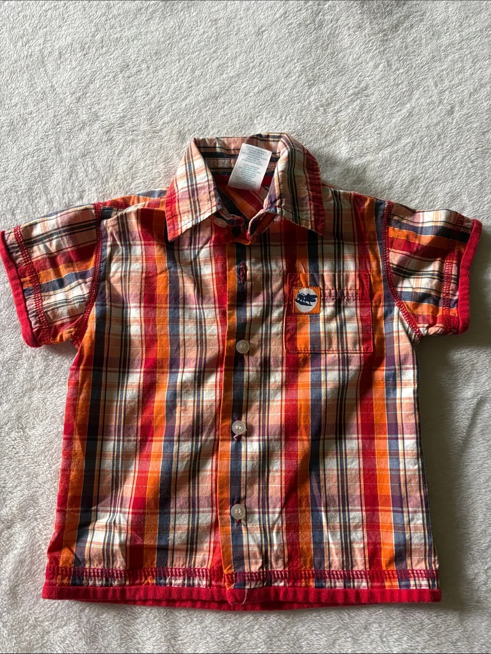 Wonderkids Orange Red Plaid Button-Down Shirt with pocket